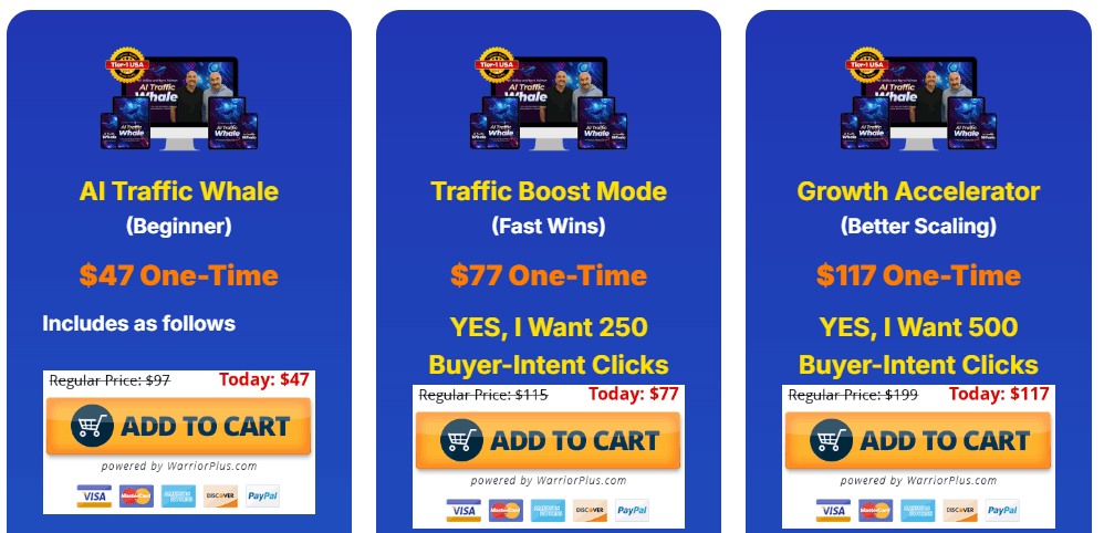 Screenshot of AI Traffic Whale checkout order form with package selected